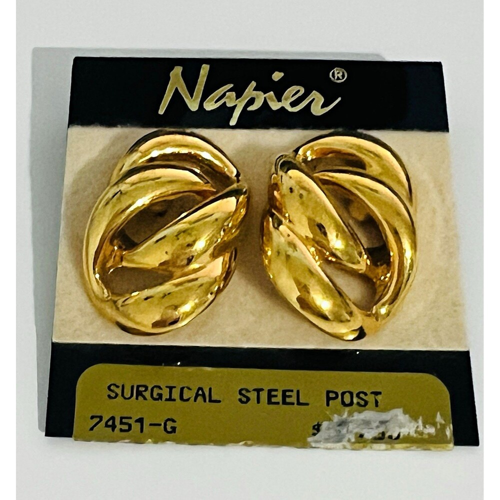 Napier Gold Tone Stud Earrings Surgical Steel Post Butterfly Back Signed